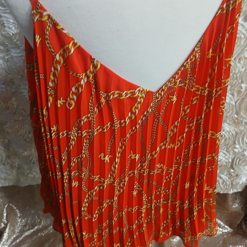 Michael Kors Women's Red Chain Print Top Xl - Picture 7 of 8
